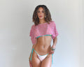 Crochet Sequin Poncho Shawl — Pink