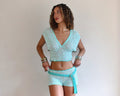 V-Neck Batwing Sequin Crochet Top