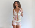 Colourful Stripe Sequin Crochet Shorts